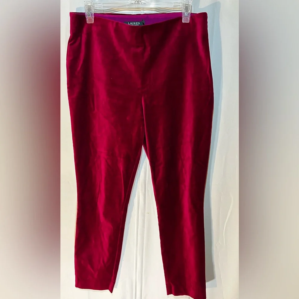 Ralph Lauren Velvet/Velour Red Crop Pants size 10 - Picture 7 of 8
